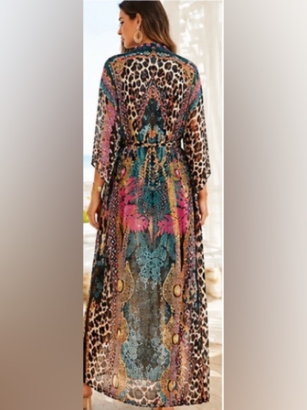 VENUS Mixed Print Leopard Maxi Kimono Duster Cover Up NWT - Picture 2 of 14